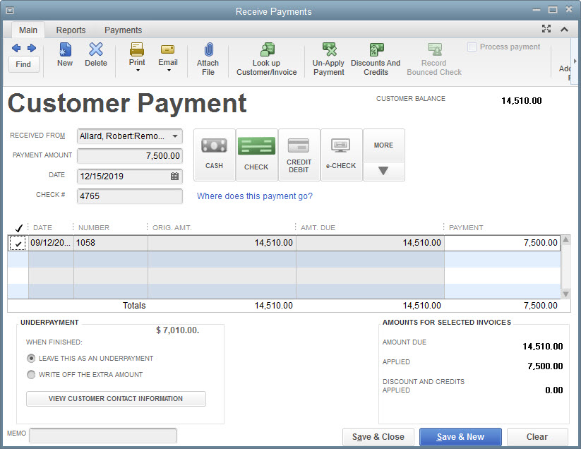 Receiving Payments in QuickBooks